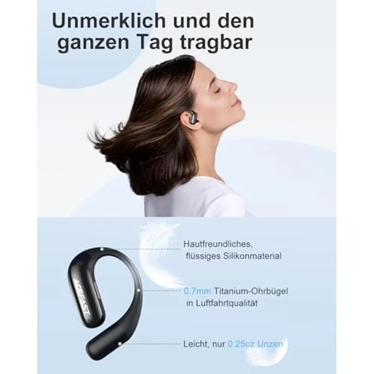 ACEFAST AceFit Air, Open Ear Bluetooth Kopfhörer 5.4 mit App, ultradünn, IP54, kraftvoller Sound, klare Anrufe, Touch-Steuerung, Schwarz – Bild 4