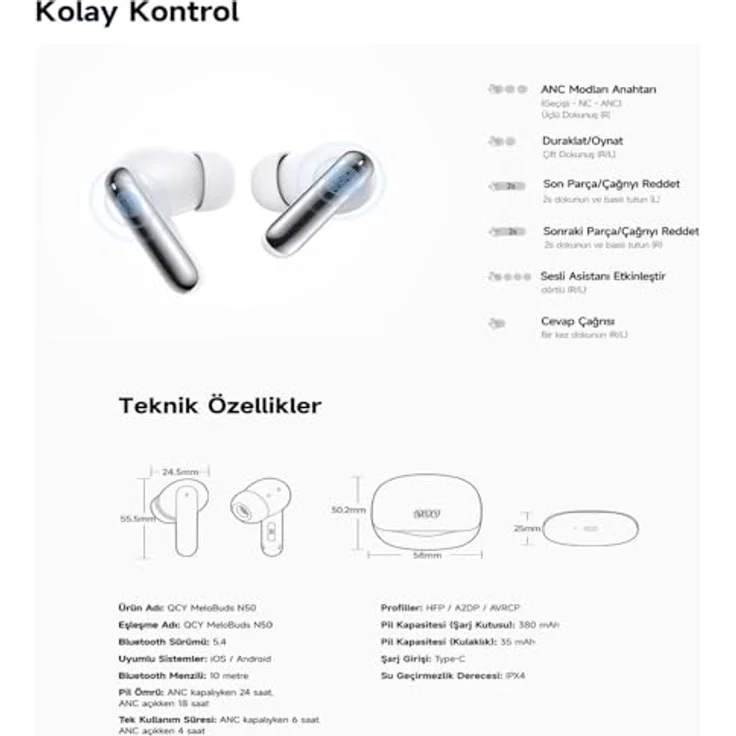 QCY MeloBuds HT12, Kabellose Kopfhörer mit ANC, 24 h Akkulaufzeit, Schwarz – Bild 8