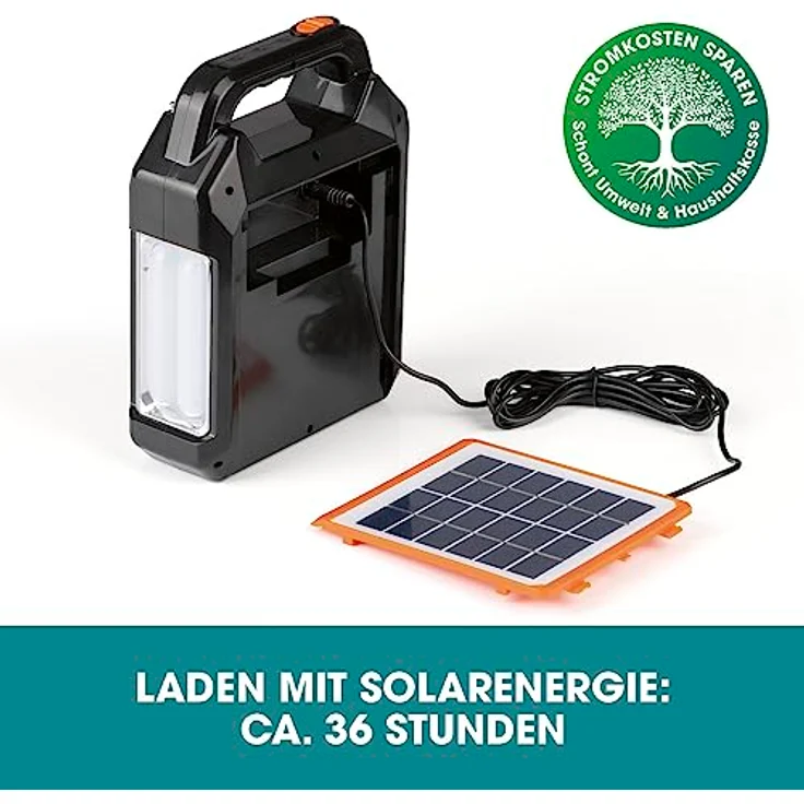 Easymaxx Solar-Power-Kit 09467, Powerbank 10000 mAh mit Solaraufladung, Schwarz, Orange, inkl. LED-Lampe und Lautsprecher – Bild 3