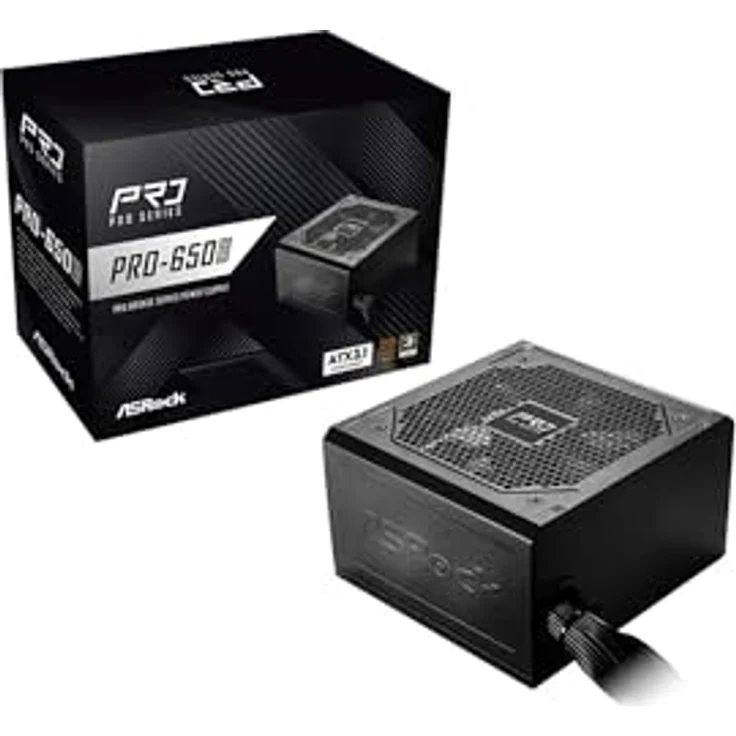 AsRock Pro Series PRO-650B, 650W ATX Netzteil mit 80 PLUS Bronze-Zertifizierung und 120 mm Lüfter, Schwarz – Bild 1