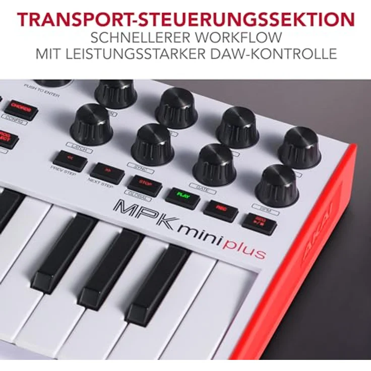 AKAI Professional MPK mini Plus White, Midi-Controller mit 37 anschlagsdynamischen Minitasten, 8 MPC Pads und Arpeggiator – Bild 6