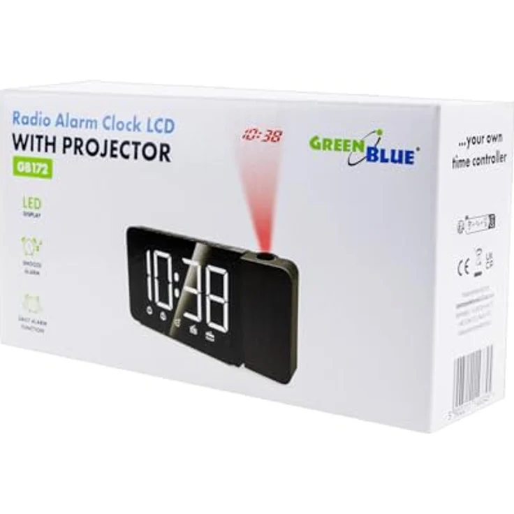 GreenBlue GB172, Digitaler LED-Radiowecker mit Projektor, FM-Radio, 12/24-Stunden-Anzeige, USB-Stromversorgung, schwarze Farbe – Bild 9