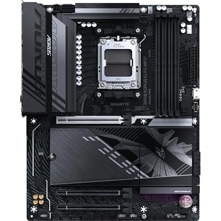 Gigabyte B850 AORUS Elite WIFI7 Motherboard - AMD Ryzen 9000 Serie CPUs, 14+2+2 Phasen digitales VRM, bis zu 8200MHz DDR5 (OC), 1xPCIe 5.0 + 2xPCIe 4.0 M.2, 2,5 LAN, WiFi 7, USB 3.2 Gen 2x2 - Schwarz – Bild 2