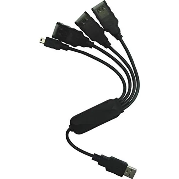 PremiumCord USB Hub 4 Port, Schwarzes Kabel, USB 2.0 High Speed, bis zu 480 Mbit/S