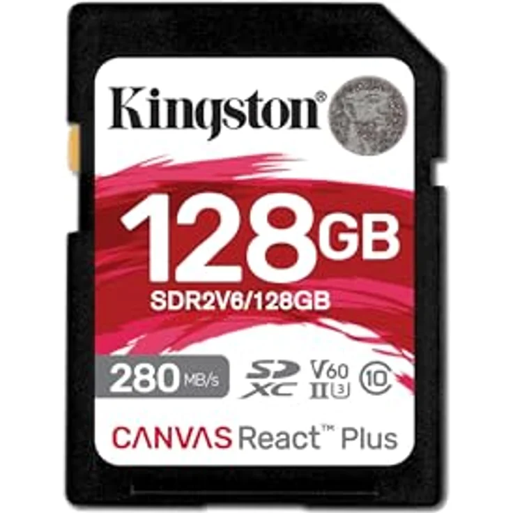 Kingston Canvas React Plus V60 SD 128GB SDXC UHS-II 280R/100W U3 V60 for Full HD/4K – Bild 1