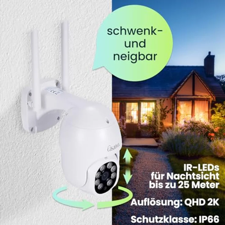 Casativo CH9677, 2K Funk-Überwachungssystem Set mit 4 Schwenk-Kameras, Personenerkennung, 25m Nachtsicht, IP66 wetterfest, App-Zugriff & Rekorder – Bild 4