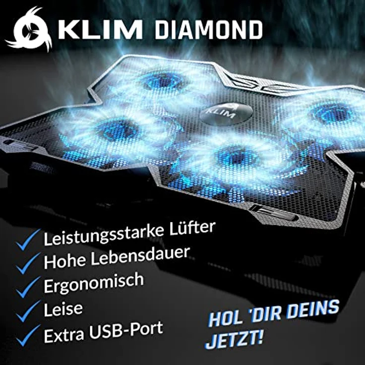 KLIM Diamond Laptop Kühler, 4 Lüfter für schnelle Kühlung, kompatibel mit Laptops von 11 bis 19 Zoll – Bild 2