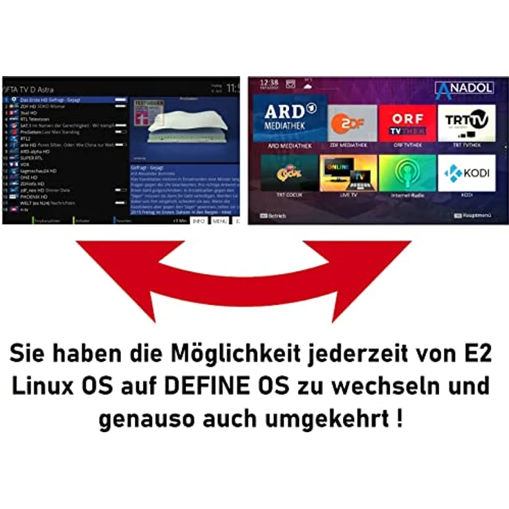Anadol IP8 4K Smart TV Box mit Define OS & E2 Linux - Sat to IP Receiver, Mediathek, YouTube, Internet Radio, HD, HDMI + 300Mbit WiFi Stick, Schwarz – Bild 5