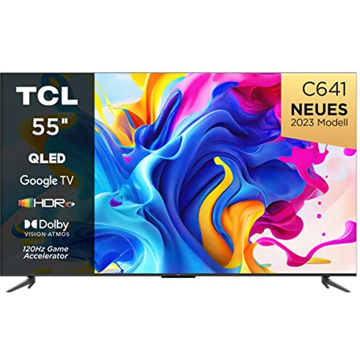 TCL C641 QLED 4K UHD Fernseher 55 Zoll (138cm), 120 Hz Gaming, HDR10+, Dolby Vision, Dolby Atmos, Smart TV, Triple-Tuner DVB-T2/S2/C, Google TV, Schwarz, 2023 – Bild 1