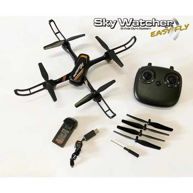 df models SkyWatcher Easy Fly Drohne RTF, Quadrocopter mit 16 Minuten Flugzeit, Start-Landeautomatik und Höhenstabilisierung