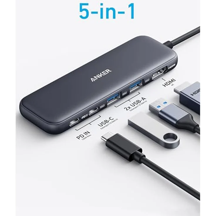 Anker USB C Hub, 332 USB-C Hub (5-in-1) mit 4K-HDMI-Display, Pass-Through-Ladung und 5 Gbit/s Datenübertragung – Bild 3