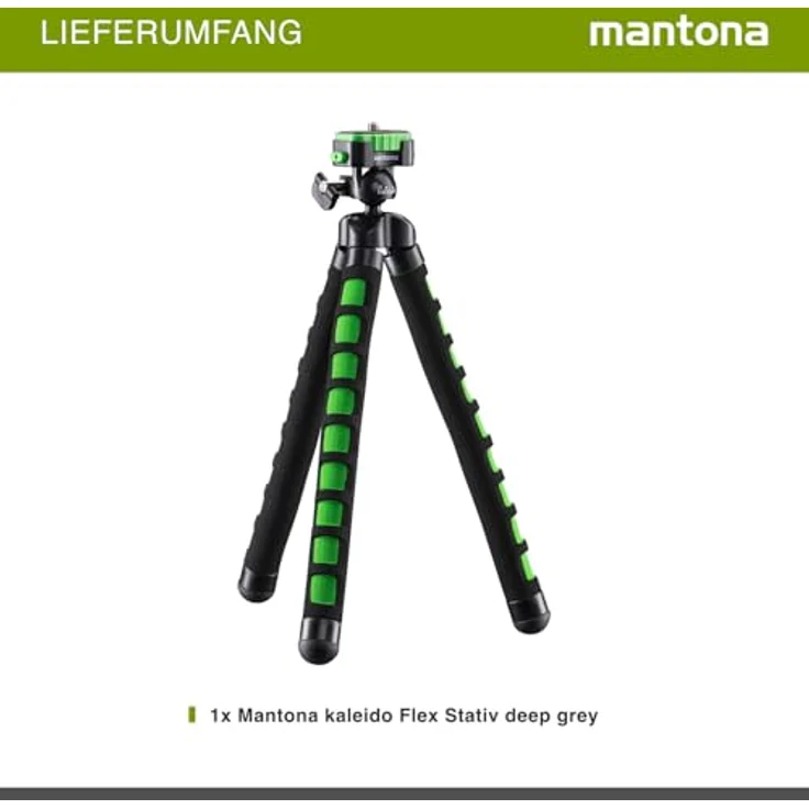 Mantona kaleido Flex leichtes Flex Stativ (mit hochwertigem 360° Kugelkopf, geeignet für Digital und Videokameras, Smartphones und Action Cams) lime green – Bild 9