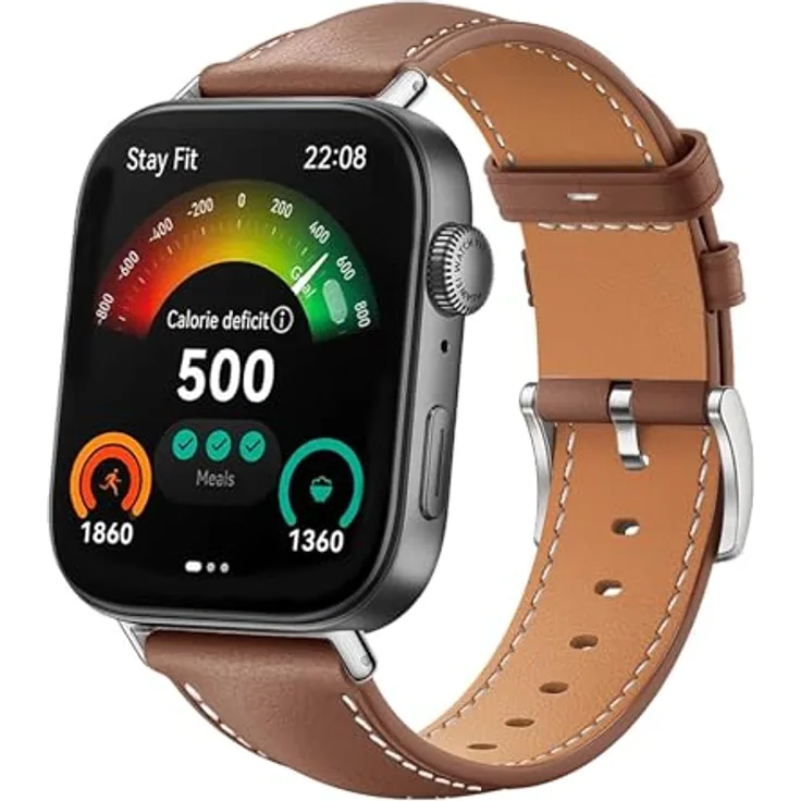 GIOPUEY Echtleder Armband Kompatibel mit Huawei Watch Fit 3/4/4 Pro, verschleißfest und atmungsaktiv - Braun
