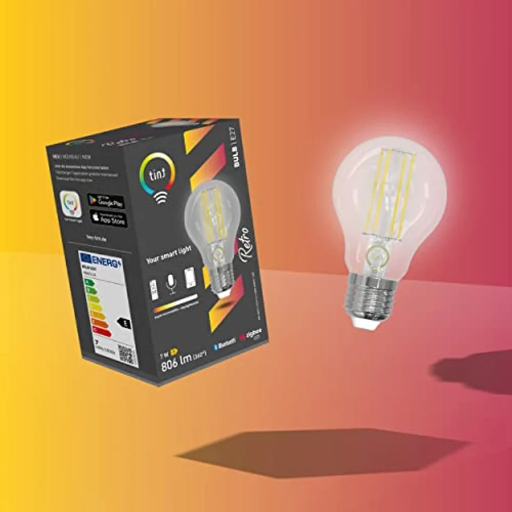 tint smarte Retro LED Lampe E27, Leuchtmittel Birnenform, warmweiß 1800-6500 K, dimmbar, 7W ersetzt 40W Glühbirne, Nostalgie Vintage Optik, Zigbee, Bluetooth, funktioniert mit Alexa… – Bild 1