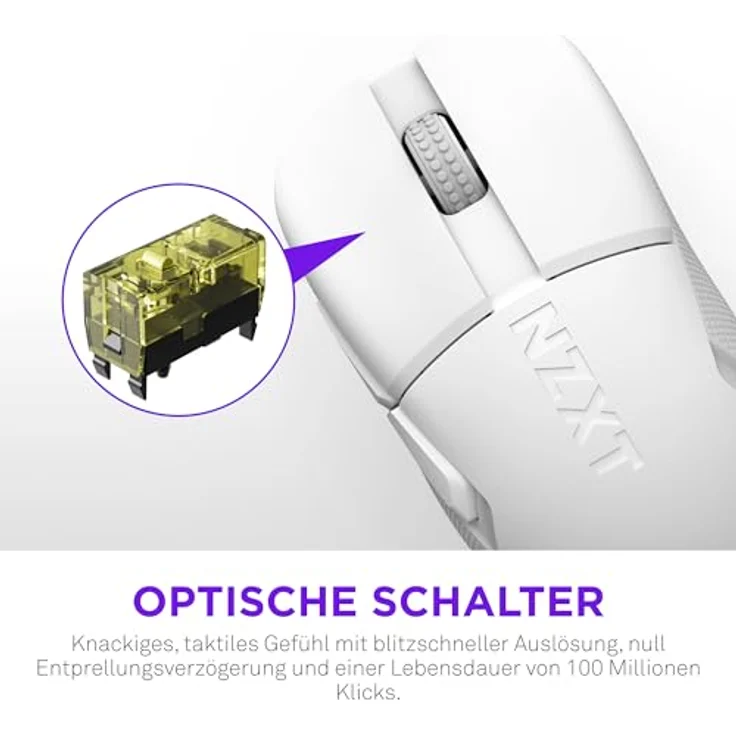 NZXT Gamingmaus Lift Elite Wireless – Ultraleicht 57g, optischer Sensor 26K DPI, Weiß – Bild 5