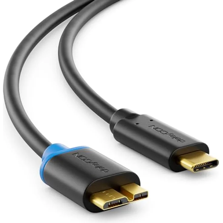 deleyCON 0,5m USB 3.0 Kabel - Stecker Typ 3.1 - USB C auf Micro USB - 5 Gbit/s Ladekabel - Datenübertragung bis zu 5 Gbit/s - Schwarz