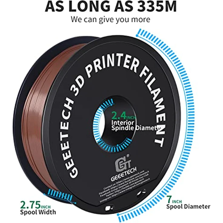 GEEETECH PLA Filament 1.75mm, 1kg Spule, braun, Vakuumverpackt, umweltfreundlich, Drucktemperatur 190-220℃ – Bild 5