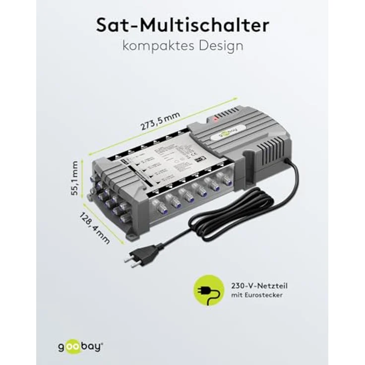 goobay 64881 Sat-Multischalter/Kompakt-Multischalter / 9 Eingänge / 12 Ausgänge / 4K, 8K UHD/DAB+ / für 12 Teilnehmer – Bild 3