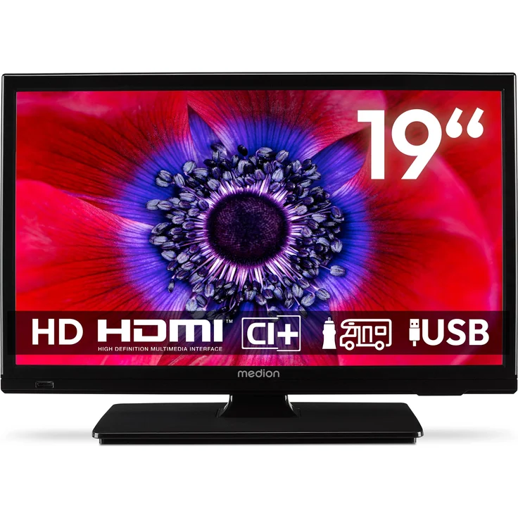 MEDION MD 819000, 47 cm (19 Zoll) HD LED Fernseher für Camping und Wohnmobil mit 12V KFZ-Adapter, Triple Tuner, HDMI und USB, schwarz – Bild 1