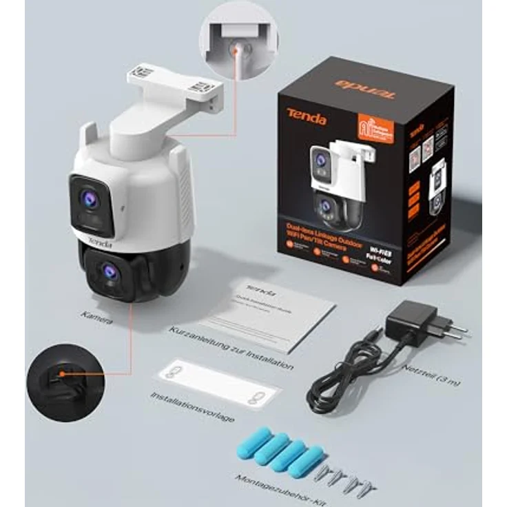 Tenda RH9-WCA Wi-Fi 4MP Schwenk/Neige-Dualobjektiv-Überwachungskamera mit Nachtsicht und IP65 Schutz für den Außenbereich – Bild 11