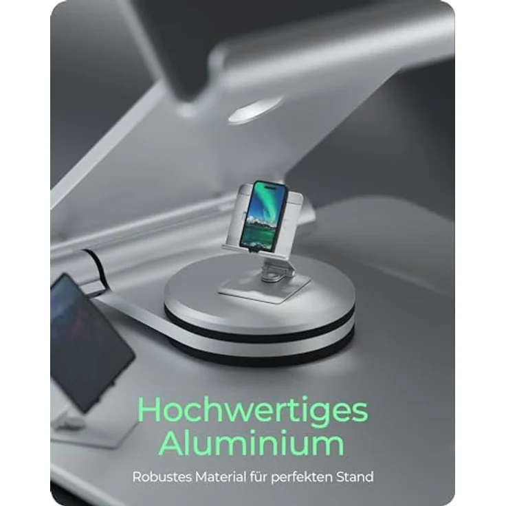 ICY BOX Tablet & Smartphone Ständer (bis 12,9"), Handy und Tablet Halterung, Dreh- und Neigbar, Höhenverstellbar, Zusammenklappbar, Aluminium, IB-TH200-R – Bild 3