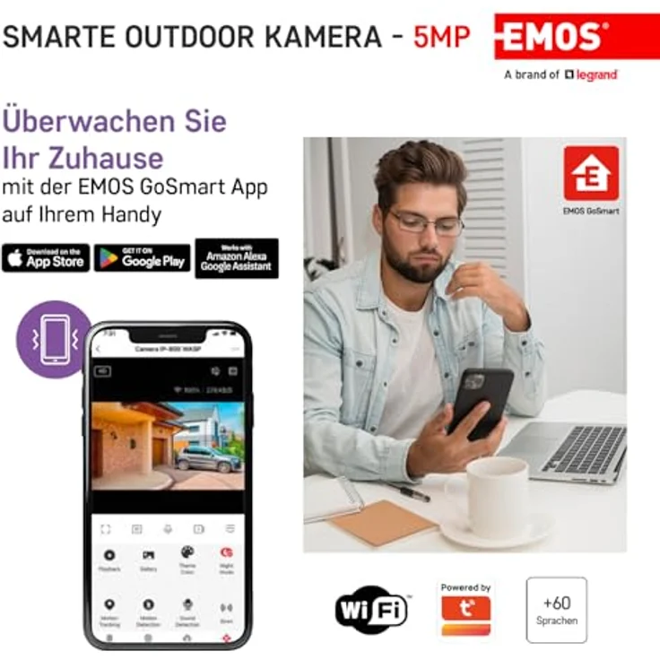 EMOS GoSmart Outdoor Überwachungskamera - 5MP WLAN IP Kamera - Bewegungserkennung, Sirene, Nachtsicht - TUYA, LIDL und Smart Life kompatibel - wasserdicht - weiß – Bild 4