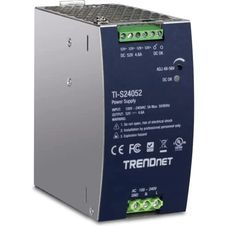 TRENDnet 240W 52V DC, 4.61A AC zu DC DIN-Schiene Industrielles Netzteil, Silber, mit extremem Betriebstemperaturbereich – Bild 1