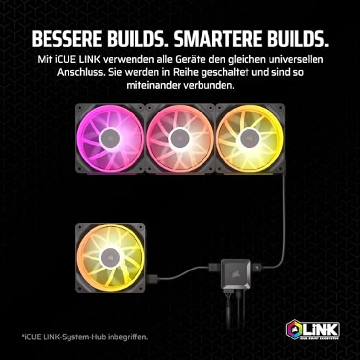 Corsair iCUE LINK LX120 RGB 120mm PWM-Lüfter Dreierpack – Dual Light Loops – Inklusive iCUE LINK System Hub – AirGuide Technologie – Schwarz – Bild 4