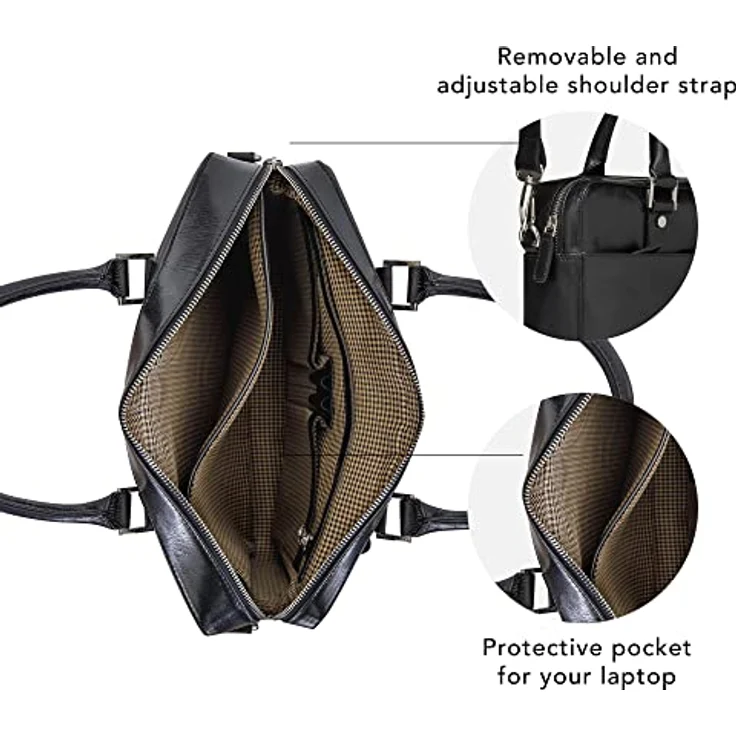 dbramante1928 - Rosenborg Laptoptasche 16 Zoll für Damen und Herren - Tasche mit strukturierten Ledergriffen und einem verstellbaren Schultergurt - Aus echtem Vollnarbenleder - Black (2nd Gen) – Bild 3