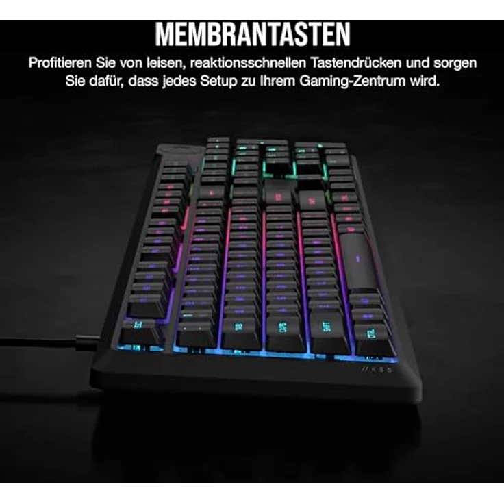 Corsair K55 CORE RGB Membran Kabelgebundene Gaming-Tastatur – Leise, Reaktionsschnelle Schalter – Spritzwasserschutz – Zehn-Zonen-RGB – Medientasten – iCUE-Kompatibel – QWERTZ DE – PC, Mac – Schwarz – Bild 4
