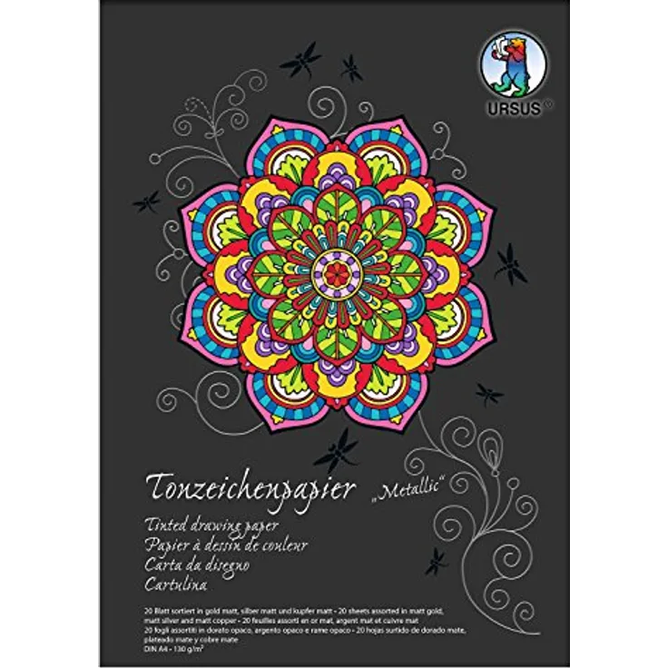 Ursus 2134698SE - Tonpapier DIN A4, 130 g, 20 Blatt 3 fach sortiert, kupfer/gold/silber matt