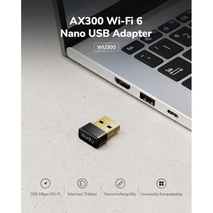 Cudy AX300 Wi-Fi 6 Nano-USB-Adapter, 286 Mbit/s, ultrakompakt, Soft-AP, Windows-kompatibel, WU300 – Bild 2