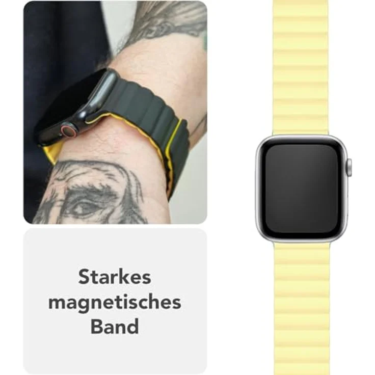 NALIA Core Magnet Armband für Apple Watch SE & iWatch Series 10-1, 38/40/41/42mm, Atmungsaktives Silikon Loop mit Rillen Design, Farbe: Honigtau – Bild 3