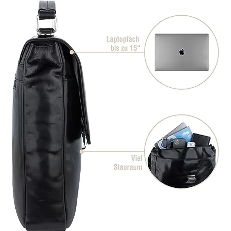 bugatti Aktentasche Romano, elegante Herren Briefcase für Laptops bis 15.6 Zoll, Schwarz, Maße 40 x 28 x 7 cm – Bild 3