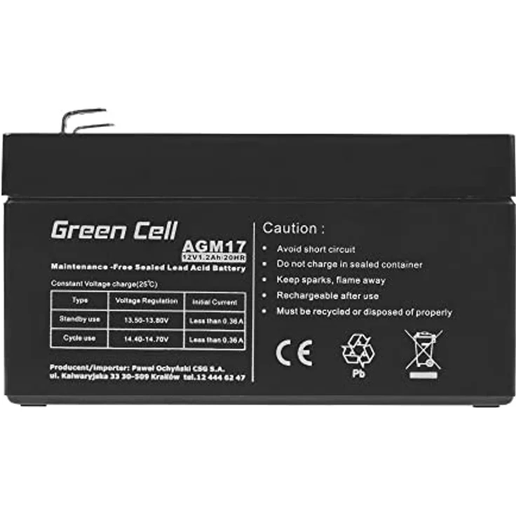 Green Cell 12V 1.2Ah VRLA AGM Akku, 1200mAh mit 4.6mm Anschluss – Bild 4