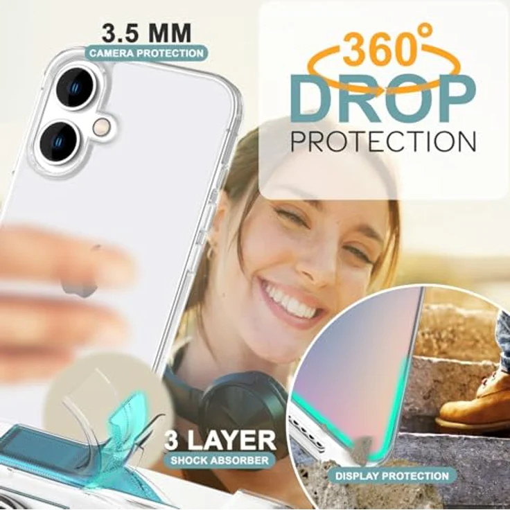 Nalia Klare 360 Grad Hülle für Apple iPhone 16, Transparentes Gehäuse mit vollem Rundumschutz und kabellosem Laden – Bild 2