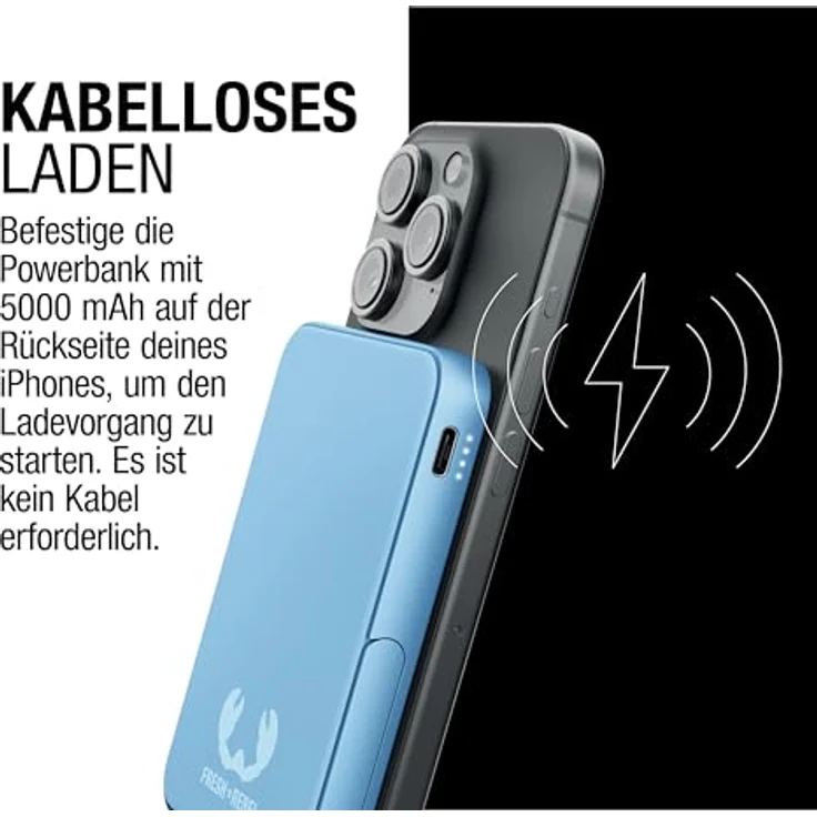 Fresh 'n Rebel Wireless Magnetic Powerbank 5000mAh, MagSafe-kompatibel, PD 20W Schnellladung, USB-C Port (in/Out), geeignet für iPhone 16/15/14/13/12, tragbar, mit Ständer (Vivid Blue) – Bild 3