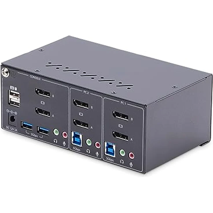 StarTech.com 2-Port KVM Switch Dual Monitor DisplayPort, 4K 60Hz, 2x USB 3.0 Hub und 2x USB 2.0 HID Ports, Hotkey/Drucktasten, KVM Umschalter für Zwei Monitore, 2 PC 2 Monitore (P2DD46A2-KVM-SWITCH) – Bild 2