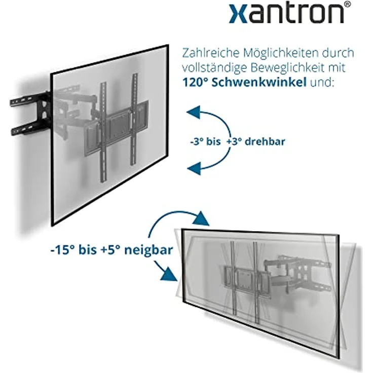 Xantron® ECO-DFM400 TV Wandhalterung Schwenkbar Neigbar Drehbar / 32-75 Zoll, flach mit Doppel Schwenkarm, geringer Wandabstand - inkl. Montagematerial – Bild 3