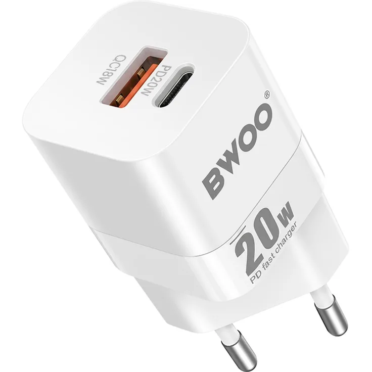 Bwoo CDA156, Universelles Schnellladegerät mit 20W Power Delivery, USB-C und USB-A, Weiß