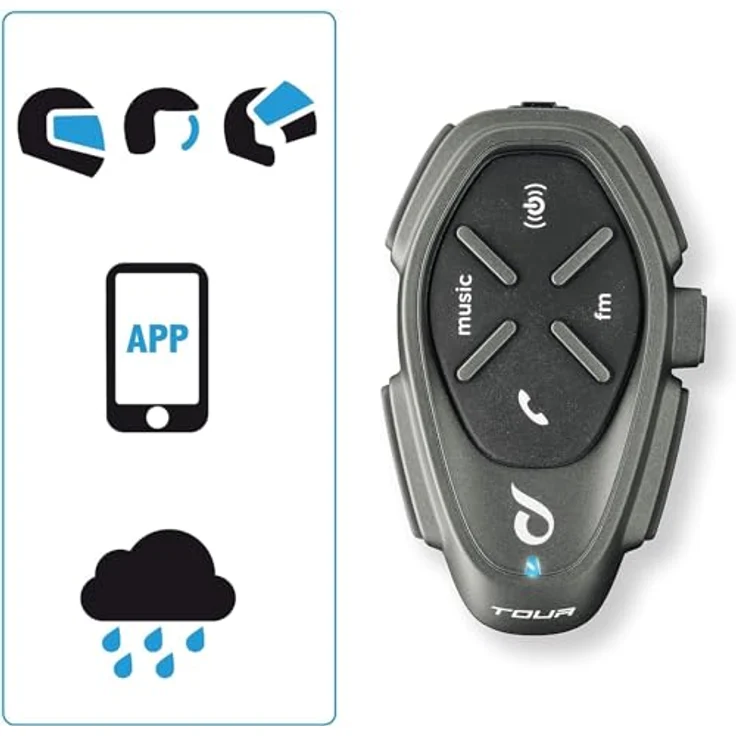 Interphone TOUR HD Motorrad-Intercom, Bluetooth-Gegensprechanlage für 2 Personen, 1500 m Reichweite, Schwarz – Bild 5