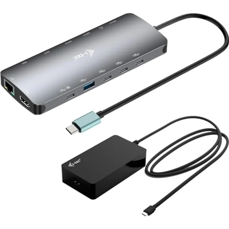 iTEC USB-C Metal NanoDock 2xHDMI 1xUSB-C Video 1xGLAN 1xAudio/Mic 1xSD/microSD 1xUSB 3.2, Laptop-Dockingstation mit bis zu drei Displays, 140 W Power Delivery, 1000 Mbit/s LAN, Silber. – Bild 2