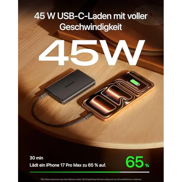Baseus PicoGo AM52 Powerbank, Qi2.2 Magsafe Powerbank 10000 mAh, 25-W-Wireless-Laden, 45-W-Schnellladen, magnetische externe Batterie für iPhone 17/16 Pro Max, Schwarz – Bild 4
