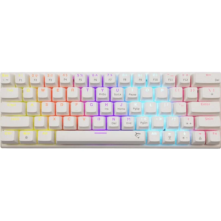 White Shark WAKIZASHI 2, mechanische Gaming-Tastatur mit blauen Switches, 63 Tasten, US-Layout, RGB-Beleuchtung, weiß