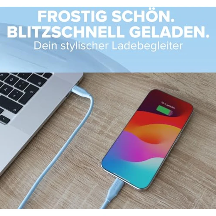 InLine Colour your Charge USB C Kabel 100W, PD Schnellladekabel, Silikon, flexibel, für iPhone, iPad, Galaxy S23, Pixel, 1m, Eisbonbon (blau), 35891B – Bild 4