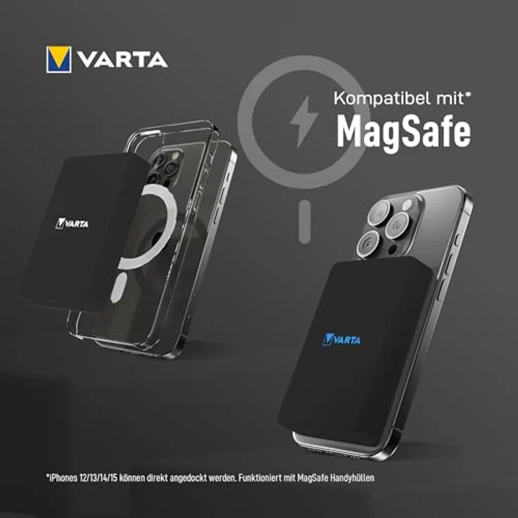 VARTA Mag Pro Power Bank 5.000mAh, magnetische kabellose Powerbank, kompatibel mit MagSafe & Qi, 7,5W, USB Typ C, schwarz – Bild 4