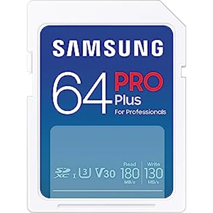 Samsung PRO Plus SD Speicherkarte (MB-SD64S/EU), 64 GB, UHS-I U3, Full HD & 4K UHD, 180MB/s Lesen, 130 MB/s Schreiben, Karte für Spiegelreflexkameras und Systemkameras (2023) – Bild 1