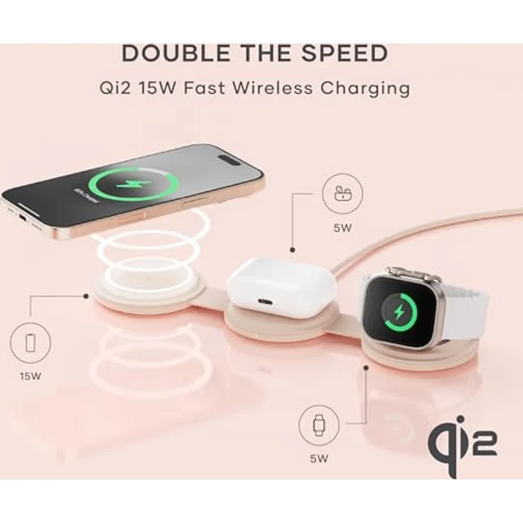 Satechi OntheGo 3-in-1 Wireless Charger mit Qi2 (15 W), Faltbares Design, Rosa – Bild 2