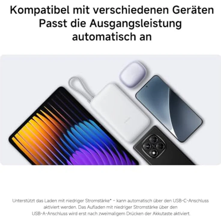Xiaomi 22.5W Power Bank 20000mAh, integriertes USB-C-Kabel, bidirektionales Schnellladen, grau – Bild 6