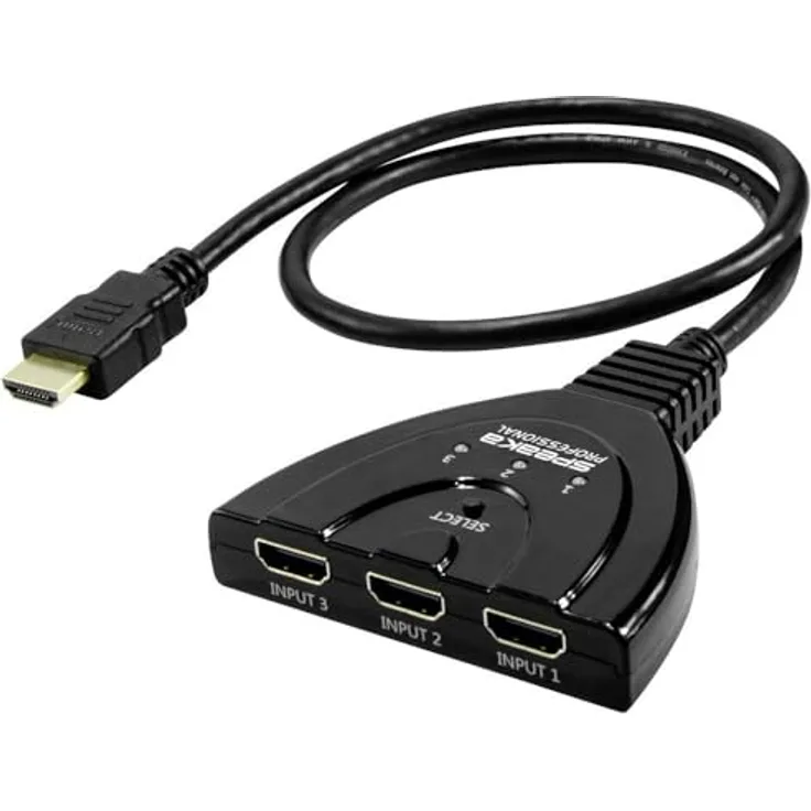 SpeaKa Professional SP-HDSW-200 3 Port HDMI-Switch Ultra HD-fähig 7680 x 4320 Pixel, Schwarz